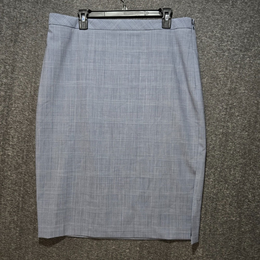 Banana Republic Womens Windowpane Plaid Pencil Skirt Wool Blue Sz 14 35x27 NWT